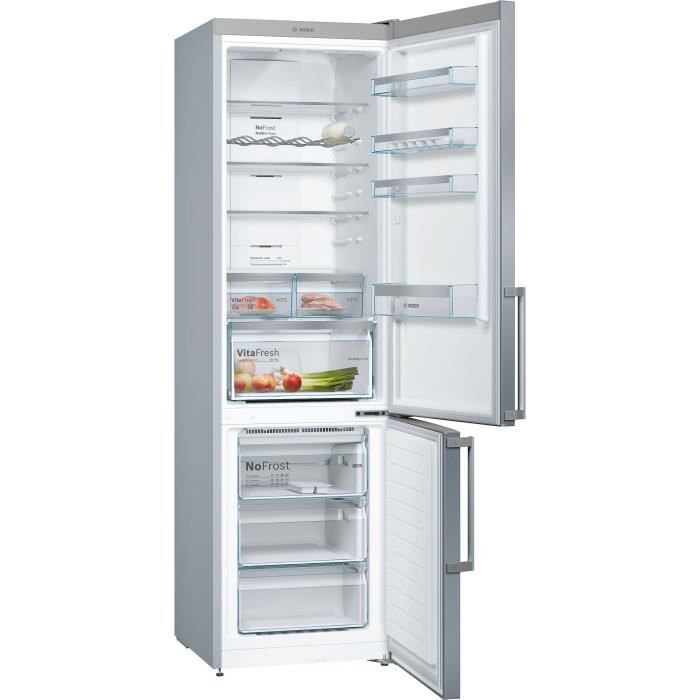 Réfrigérateur combiné pose-libre BOSCH - SER4 - Inox look - Vol.total: 368l - réfrigérateur: 279l - congélateur: 89l - L 66cm - Gris