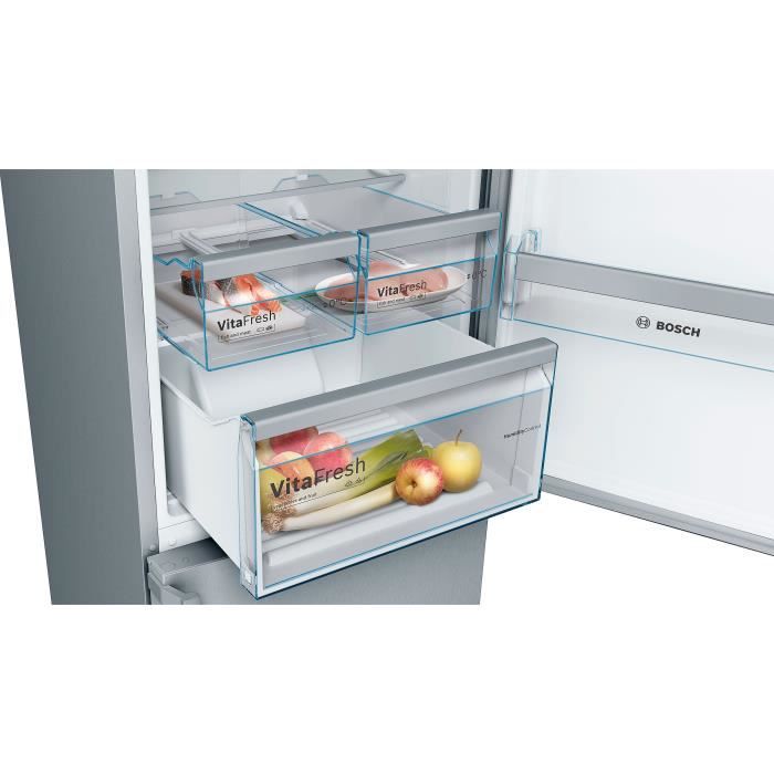 Réfrigérateur combiné pose-libre BOSCH - SER4 - Inox look - Vol.total: 368l - réfrigérateur: 279l - congélateur: 89l - L 66cm - Gris