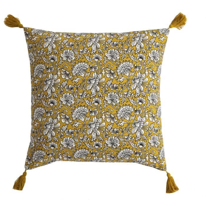 Coussin Udaipur all over - Jaune - 100% coton - 40 x 40 cm - DEKO