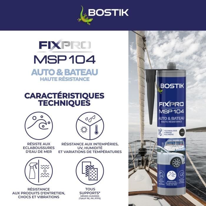 Image secondaire de Colle BOSTIK FIXPRO MSP 104 - Mastic Noir 290 ml pour Bricolage et Nautisme