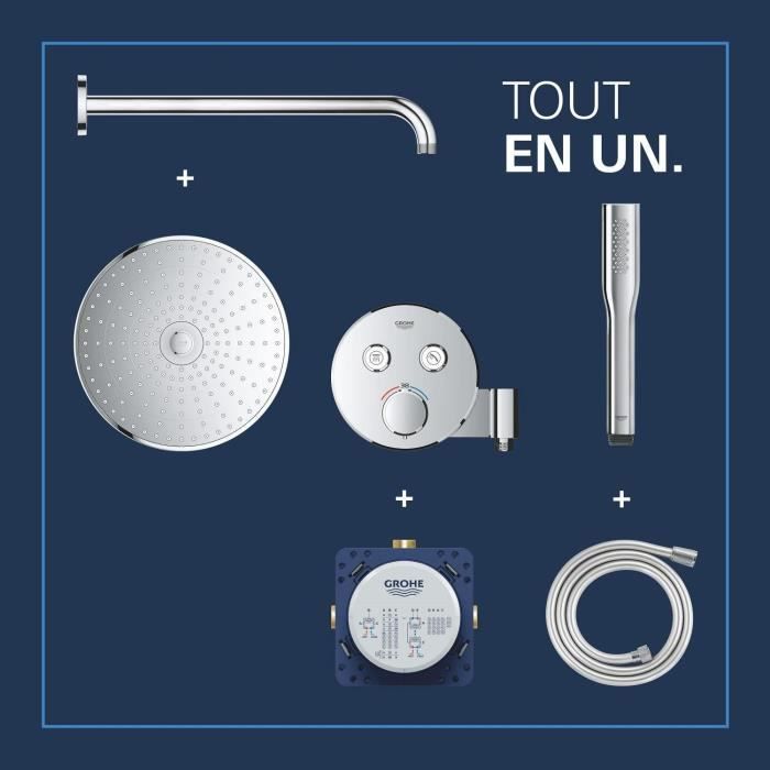 Image secondaire de Ensemble de douche encastré - Tous les types de jets - Mitigeur thermostatique - GROHE - 34878000 - Gris