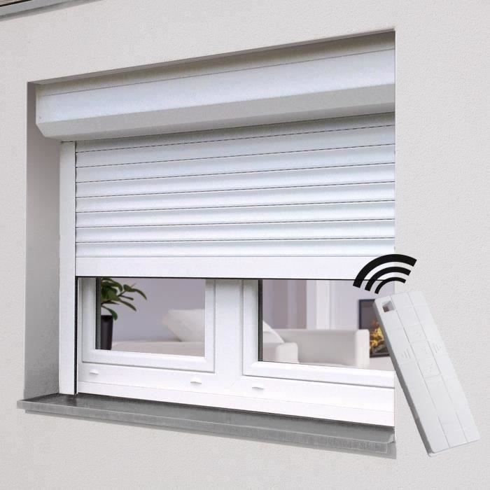 Volet roulant H120 cm x L120 cm Aluminium recoupable en largeur et hauteur - Manoeuvre électrique radio - Coloris Blanc - PROTECTA