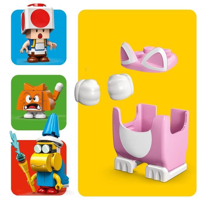 LEGO 71407 Super Mario Ensemble d'Extension La Tour Gelée et le Costume de Peach Chat, Figurine Toad, Jouet Château, Enfants 8 Ans