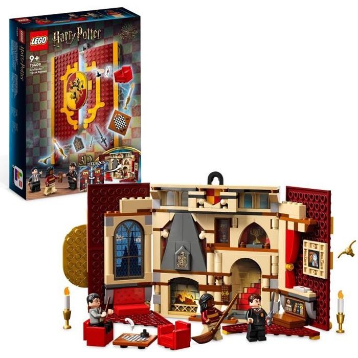 LEGO Harry Potter 76409 Le Blason de la Maison Gryffondor, Jouet avec 3 Minifigurines, Château de Poudlard
