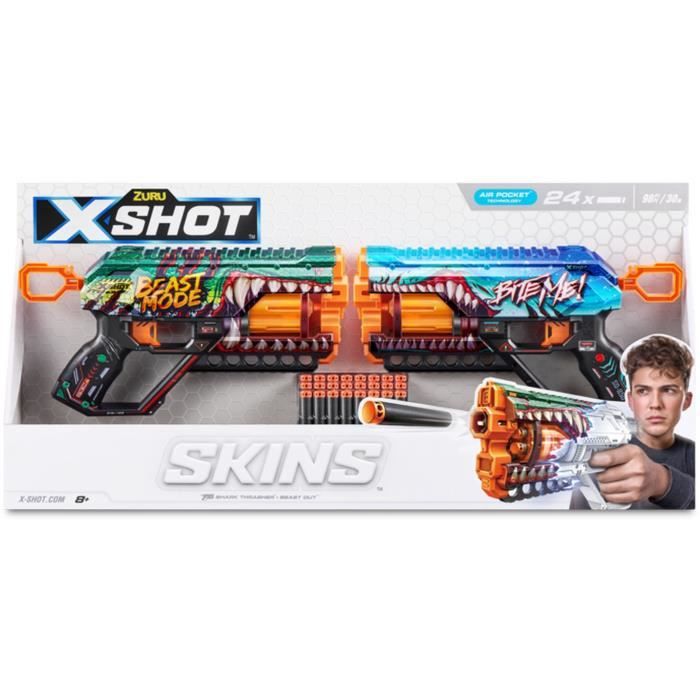 Pack Blasters - ZURU - XSHOT Skins Griefer 2PK - Blaster a canna rotante con tiro da 27 metri e 24 dardi inclusi
