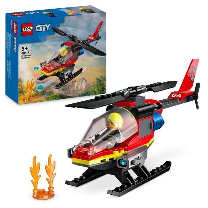 LEGO City 60411 Elicottero dei vigili del fuoco, giocattolo con minifigure del pilota dei pompieri, regalo per bambini