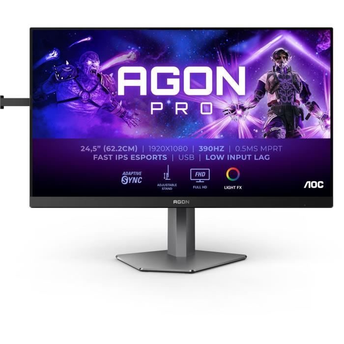 Schermo PC - AOC - AG256FS - 24,5 FHD - Pannello IPS - 390Hz - 0,3ms - Altezza regolabile - 2 HDMI 1 DP - Adaptive Sync - Nero