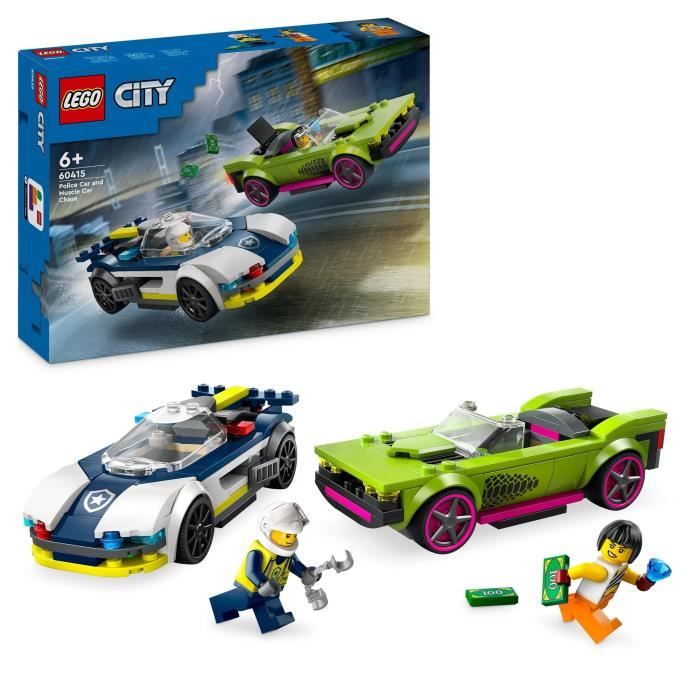 LEGO 60415 City La Persecuci�n entre el Coche de Polic�a y el Supercoche, Juguete con Minifiguras, Regalo para Ni�os