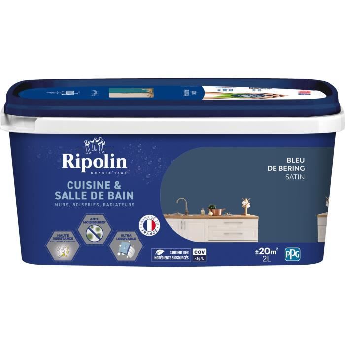 Paint for walls, woodwork, ceilings, radiators - RIPOLIN - Kitchen and bathroom - 2 L - Bering Blue