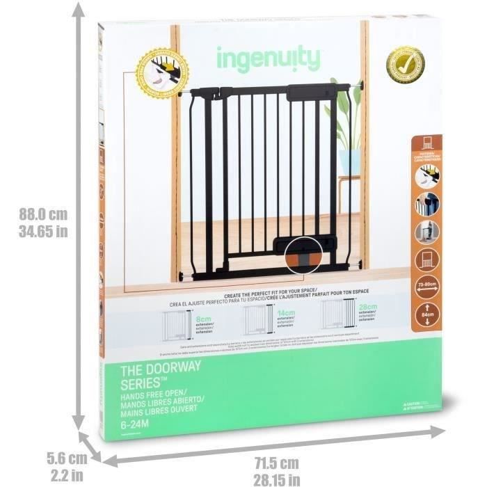 Image secondaire de INGENUITY- Barriere de sécurité escalier enfants, animaux, ouverture main ou pied, 84cm de hauteur, largeur entre 73 et 80 cm