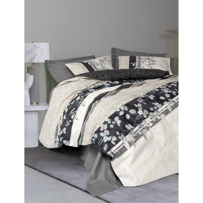 Parure de lit - 1 housse de couette 220 x 240 cm + 2 taies d'oreiller 60 x 60 cm - 100% coton renforcé - Anthracite