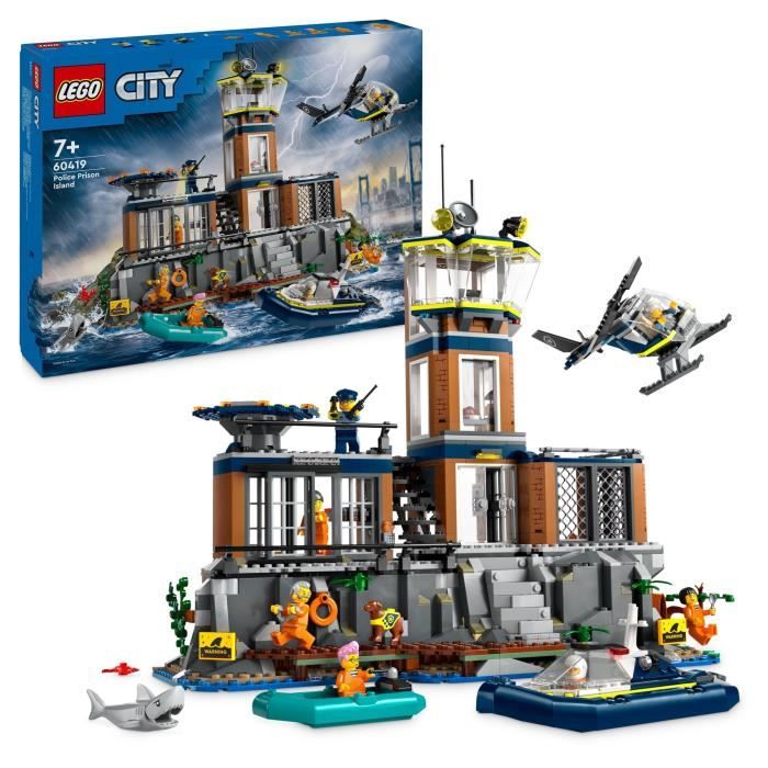 LEGO 60419 City Prisi�n de Polic�a de Aguas Profundas, Juguete con Helic�ptero y Barco, 7 Minifiguras y Figura de Perro