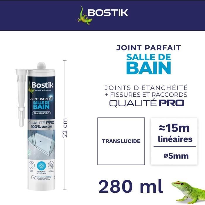 Image secondaire de Mastic salle de bain - BOSTIK - Joint Parfait - Étanchéité silicone - Anti moisissures - Transparent - 280 ml