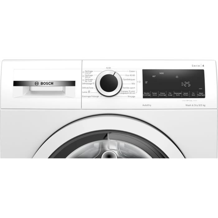 Lave-linge séchant BOSCH WNA144V0FR SER4 - 9 kg - Induction - L60cm - 1400 trs/min - Blanc