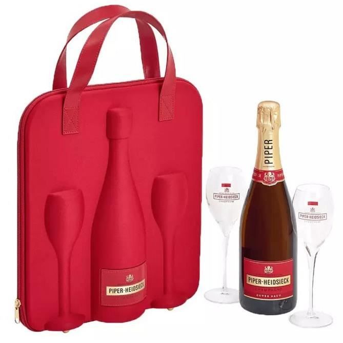Champagne Piper-Heidsieck - Cuv�e Brut - Coffret Travel Flute Gift Set 1 Bouteille + 2 fl�tes