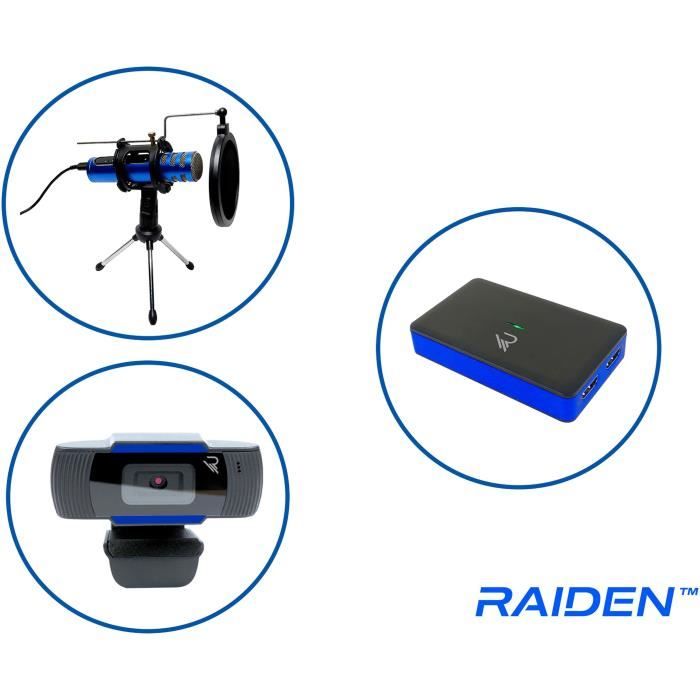 Subsonic Raiden - Pack accessoires de streaming gamers et youtubers, boitier de capture vidéo Full HD, micro, caméra HD
