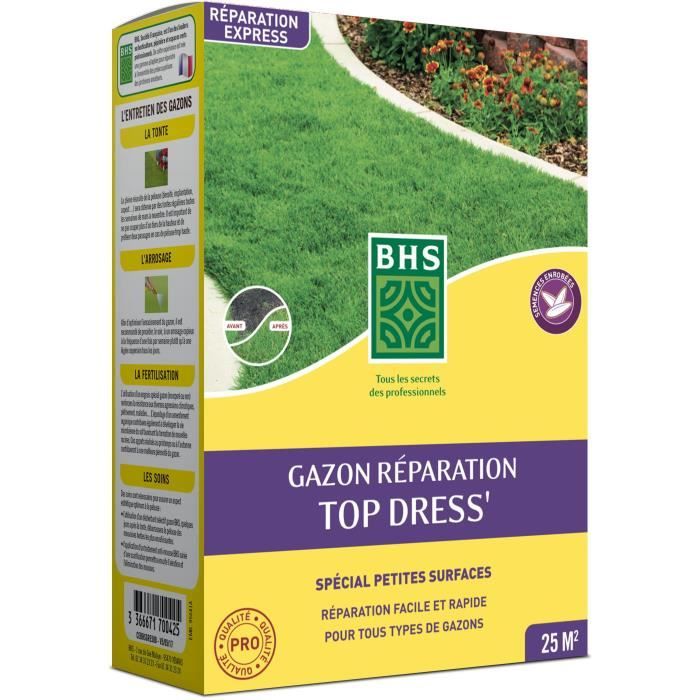 Top Dress' Lawn Repair - BHS - 500g § 20 mq § Semi rivestiti per una migliore adesione al terreno.