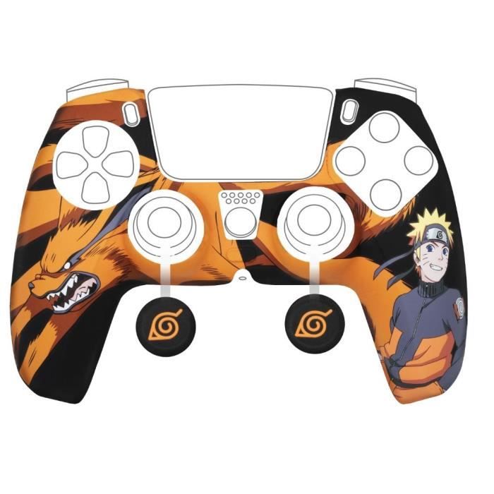 Coque de protection pour manette - KONIX - Naruto Shippuden - DualSense PS5 - Silicone - Motif Kurama/Ky�bi et Naruto - Noir