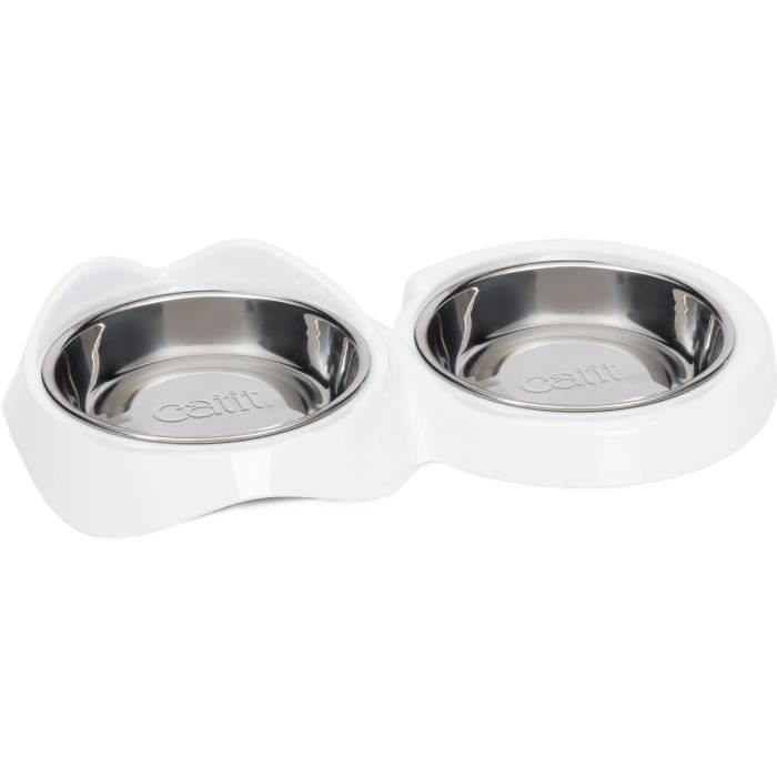Gamelle pour chat - CATIT - PIXI - 2 x 200ml - Double - Bols en acier inoxydable amovibles - Blanc