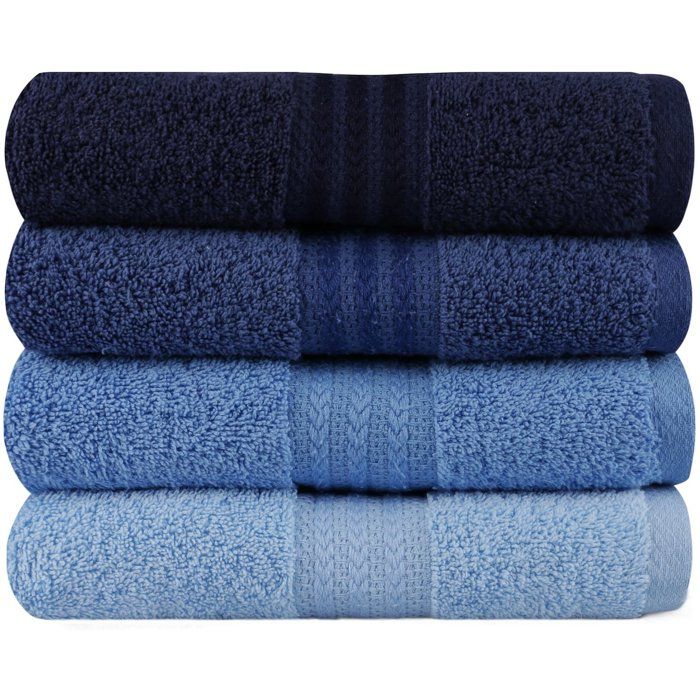 Image secondaire de Ensemble de 4 serviettes de bain en coton bleu - 50 x 90 cm