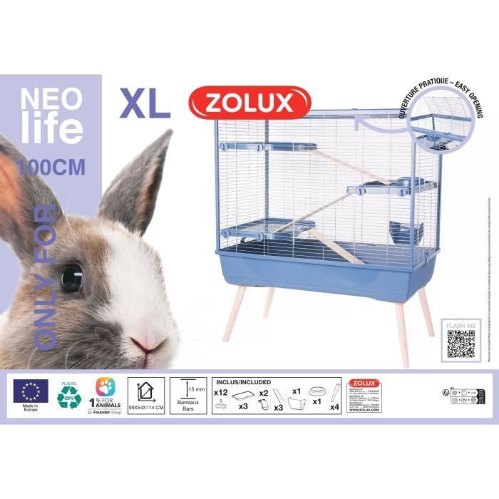 Image secondaire de Cage surélevée pour lapin ZOLUX Néolife - 3 étages, bleu, 99 x 54 x 114 cm
