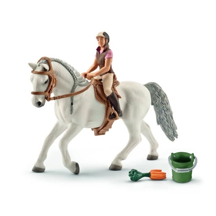 Image secondaire de Figurine Cavaliere sur jument lipizzan - Cavalier et Jument Réalistes avec Seau et Selle, Schleich 41433 Horse club