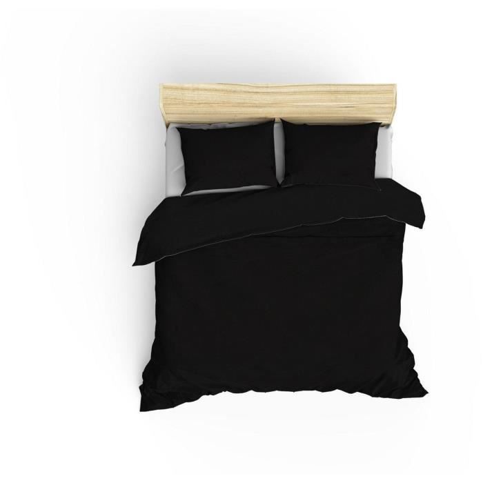 Image secondaire de Parure de lit - 1 housse de couette 220 x 240 cm + 2 taies d'oreiller 60 x 60 cm - Satiné 100% coton - Noir