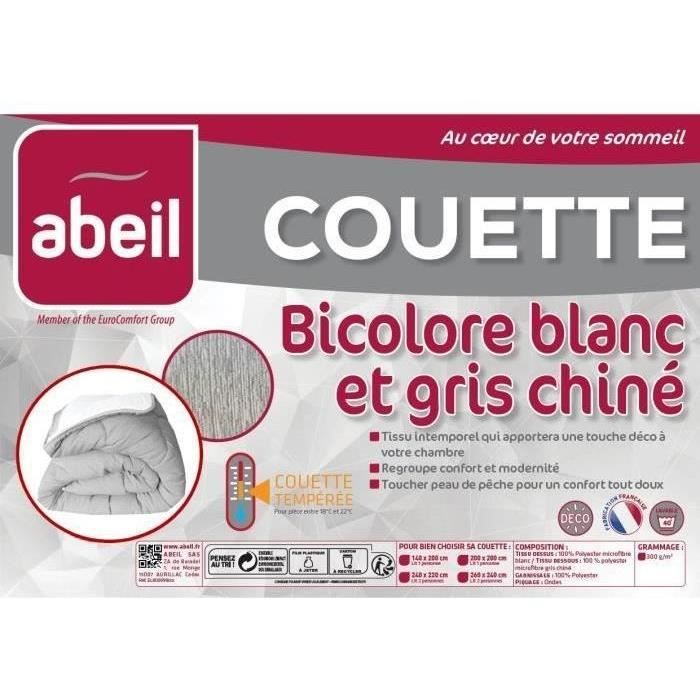 ABEIL Couette tempérée BICOLORE 200x200cm - Blanc & Gris chiné