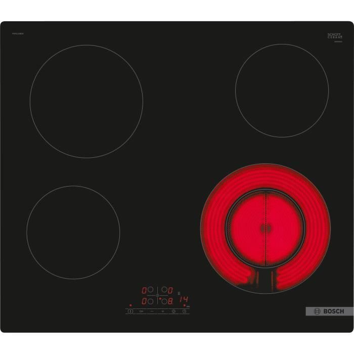 Table vitro 60cm BOSCH - PKF611BB8E - Type de commande: a l'avant - Design: sans cadre - Zone double - Noir
