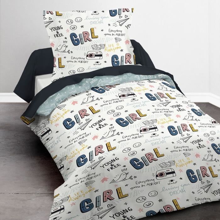 TODAY Kids First 1.11 Completo letto per bambini - 1 persona - Copripiumino 140 x 200 e 1 federa 63 x 63 - Stampa bianca