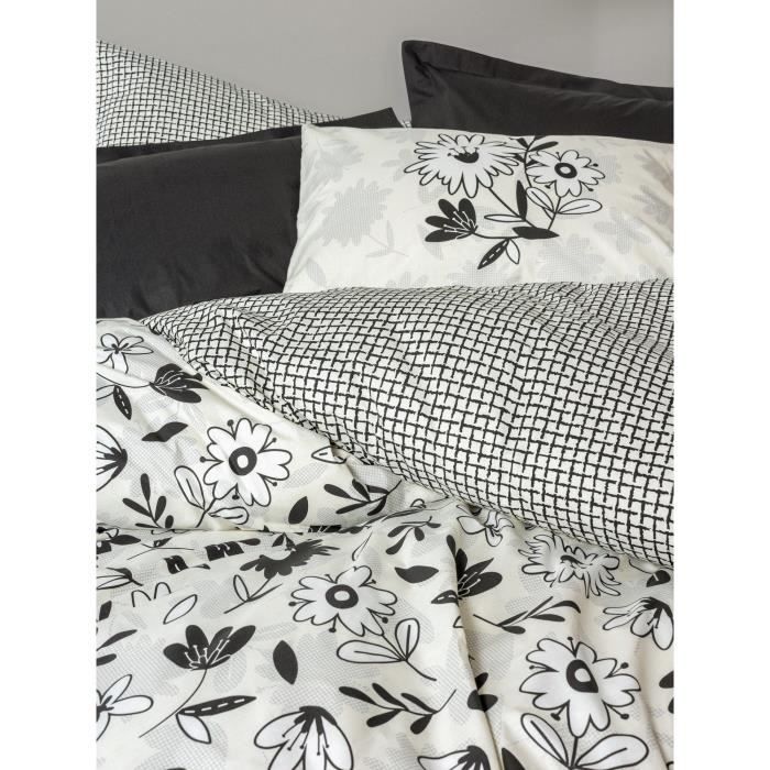 Image secondaire de Parure de lit - 1 housse de couette 220 x 240 cm + 2 taies d'oreiller 60 x 60 cm - 100% coton renforcé - Noir