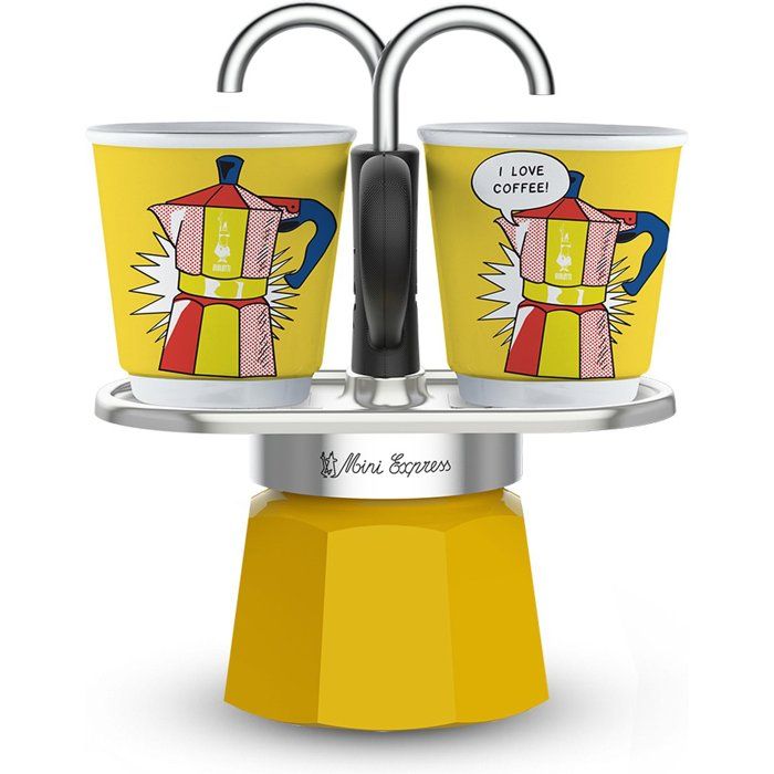 Set Cafetière Italienne Mini-Express Lichtenstein avec 2 Tasses Jaunes