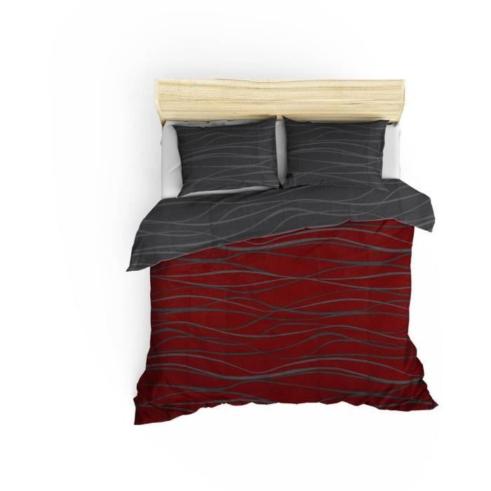 Image secondaire de Parure de lit - 1 housse de couette 220 x 240 cm + 2 taies d'oreiller 60 x 60 cm - 65% coton, 35% polyester - Rouge