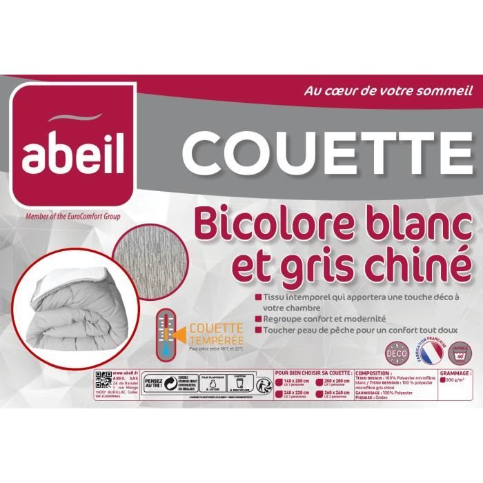 ABEIL Couette tempérée BICOLORE 220x240cm - Blanc & Gris chiné