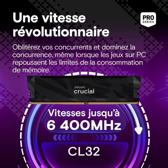 Image secondaire de Mémoire Gamer Crucial Pro OC 16 Go DDR5-6400 avec Dissipateur Thermique Noir