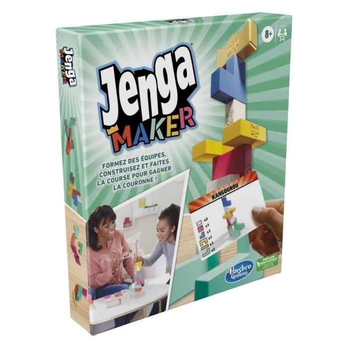 Jenga Maker, tour d'empilage avec blocs en bois massif véritable, jeu pour enfants, a partir de 8 ans, pour 2 a 6 joueurs