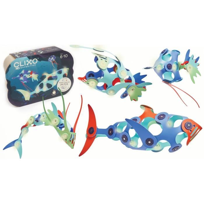 Jouet de construction magnétique - GIPSY TOYS - OCEAN CREATURES - 24 pièces - Phosphorescent - 9 formes uniques