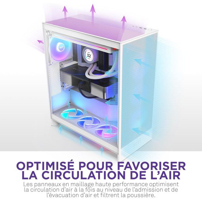 Image secondaire de Boîtier PC NZXT H7 Flow Blanc - Design Épuré et Refroidissement Optimal