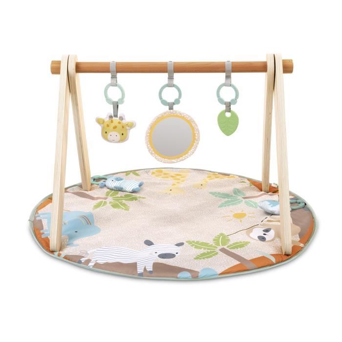 INGENUITY Tapis d'éveil bébé pliable WonderWood, rond avec arche de jeux en bois, miroir et jouets bébé