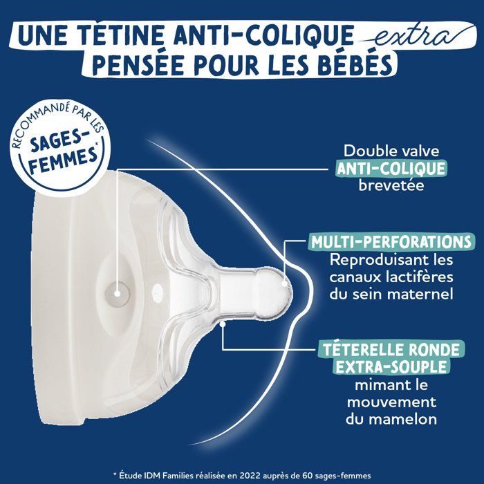 Image secondaire de Biberon anti-colique DODIE 330 ml avec tétine biomimétique - Bleu