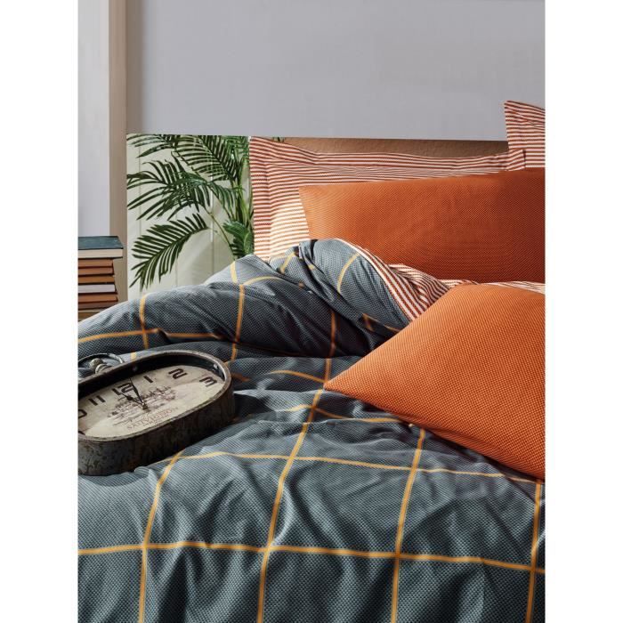 Image secondaire de Parure de lit - 1 housse de couette 220 x 240 cm + 2 taies d'oreiller 60 x 60 cm - 100% coton renforcé - Cannelle