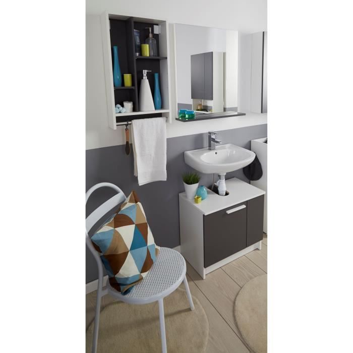 Image secondaire de VERSA Meuble lavabo 2 portes - Gris ombre et blanc - - L 59 x P 38 x 55 cm