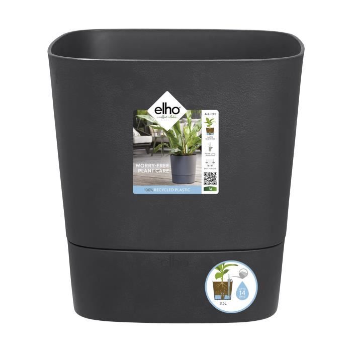 ELHO - Vaso da fiori - Greensense Aqua Care Square 30 - Grigio antracite - Interno/esterno - Ø 29,5 x H 30,2 cm