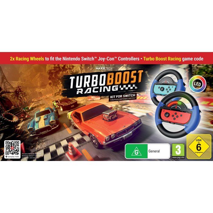 Turbo Booster Racing - Kit (volants + jeu) - Jeu Nintendo Switch - Code in a Box