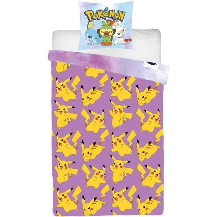 Image secondaire de Parure de lit réversible - POKEMON - Pikachu - Microfibre - 1 housse de couette 140 x 200 cm + 1 taie 63 x 63 cm