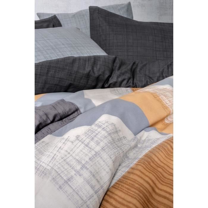 Image secondaire de Parure de lit - 1 housse de couette 220 x 240 cm + 2 taies d'oreiller 60 x 60 cm - 100% coton renforcé - Gris