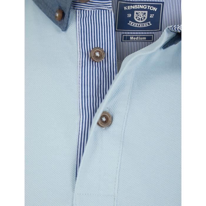 KENSINGTON EASTISIDE Polo Piqué a Col Chambray Bleu Ciel Homme