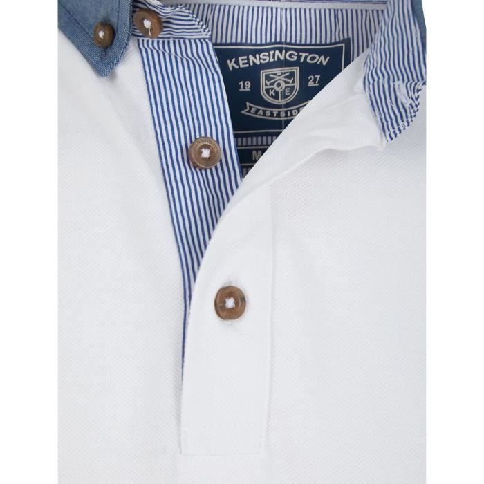 KENSINGTON EASTISIDE Polo Piqué a Col Chambray Blanc Homme