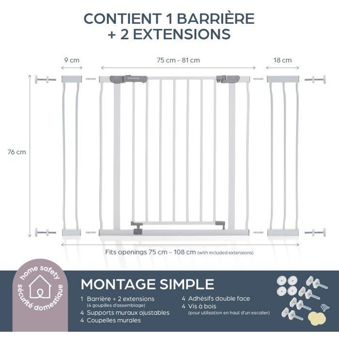 Image secondaire de Barrière de Sécurité Bébé Dreambaby Ava - Montage sur Pression, Ajustable 75-108 cm