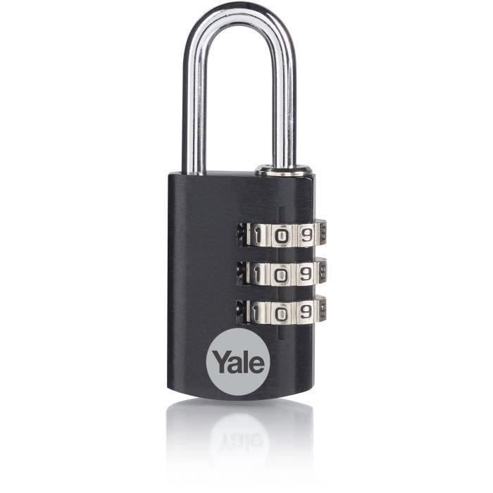 YALE -YE3CB/20/121/1/BK - Cadenas aluminium - combinaison 20 mm - anse acier - noir - code 3 chiffres - Pour casier - boîte  outils